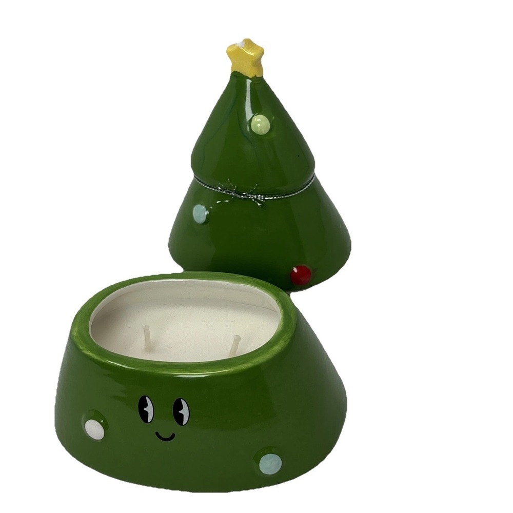 Neon Studios Green Ceramic Christmas Jar Candle Holder Sented Candle NWT